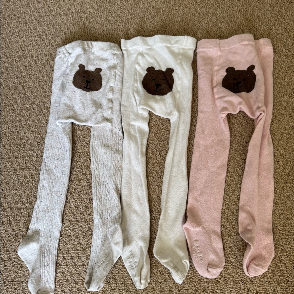 GAP Kids Tights Set - White, Cream, Pink with Bear Design
